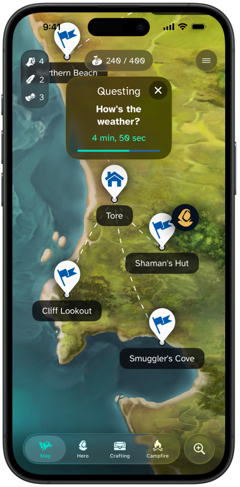 A screenshot showing the quest completed screen for the quest How's the weather. The player has been rewarded with a Torn Shaman's Map and Barbarian's Bronze Armor which appears to be an upgrade. They also received an Uncut Ruby, 3 lore fragments, 50 gold, and 65 bonus gold.